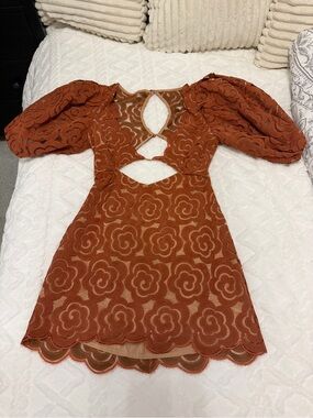 For Love & Lemons Rust Floral Cutout Lace Mini Dress